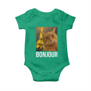 Funny Cat Bonjour Baby Onesie Paris France Eiffel Tower Orange Cat Meme TS10 Irish Green Print Your Wear