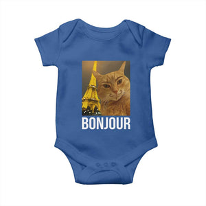 Funny Cat Bonjour Baby Onesie Paris France Eiffel Tower Orange Cat Meme TS10 Royal Blue Print Your Wear