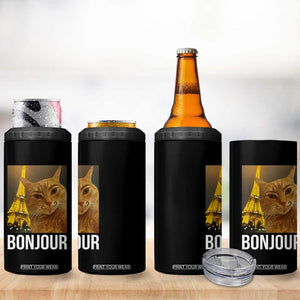 Funny Cat Bonjour 4 in 1 Can Cooler Tumbler Paris France Eiffel Tower Orange Cat Meme TS10 Print Your Wear