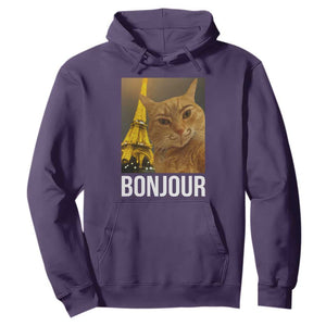 Funny Cat Bonjour Hoodie Paris France Eiffel Tower Orange Cat Meme TS10 Purple Print Your Wear