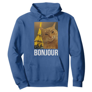 Funny Cat Bonjour Hoodie Paris France Eiffel Tower Orange Cat Meme TS10 Royal Blue Print Your Wear