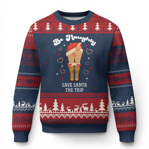 Funny Inappropriate Xmas Ugly Christmas Sweater Be Naughty Save Santa The Trip TS10 Navy Red Print Your Wear