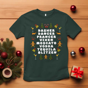 Funny Drinking Christmas T Shirt Merry Christmas Dasher Dancer Prancer Vixen TS10 Dark Forest Green Print Your Wear