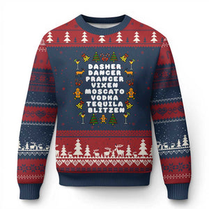 Funny Drinking Xmas Ugly Christmas Sweater Merry Xmas Dasher Dancer Prancer Vixen TS10 Navy Red Print Your Wear