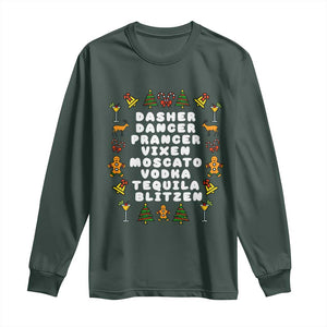 Funny Drinking Christmas Long Sleeve Shirt Merry Christmas Dasher Dancer Prancer Vixen TS10 Dark Forest Green Print Your Wear