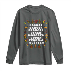 Funny Drinking Christmas Long Sleeve Shirt Merry Christmas Dasher Dancer Prancer Vixen TS10 Dark Heather Print Your Wear