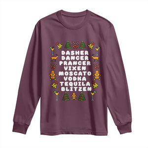 Funny Drinking Christmas Long Sleeve Shirt Merry Christmas Dasher Dancer Prancer Vixen TS10 Maroon Print Your Wear