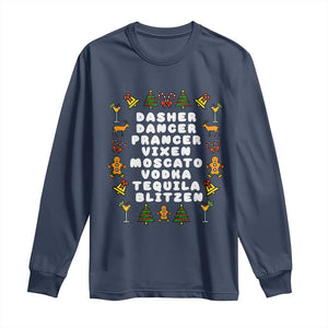 Funny Drinking Christmas Long Sleeve Shirt Merry Christmas Dasher Dancer Prancer Vixen TS10 Navy Print Your Wear