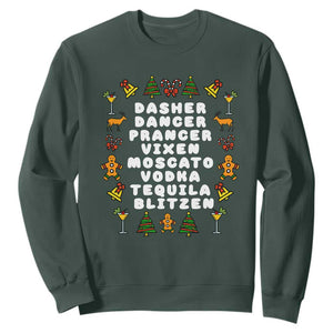 Funny Drinking Christmas Sweatshirt Merry Christmas Dasher Dancer Prancer Vixen TS10 Dark Forest Green Print Your Wear