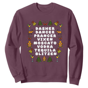 Funny Drinking Christmas Sweatshirt Merry Christmas Dasher Dancer Prancer Vixen TS10 Maroon Print Your Wear