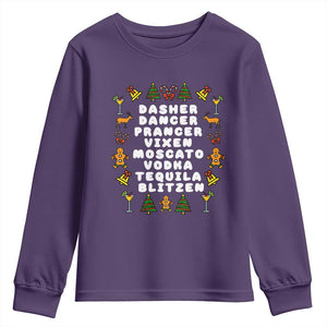 Funny Drinking Christmas Youth Sweatshirt Merry Christmas Dasher Dancer Prancer Vixen TS10 Purple Print Your Wear