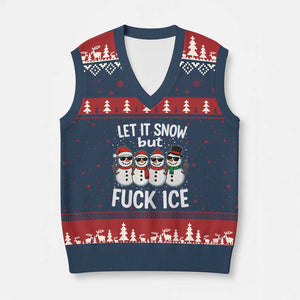 Anti ICE Xmas V-Neck Knit Sweater Vest Funny Snowman Cute Finger Let It Snow Funny FDT TS10 Navy Red Print Your Wear