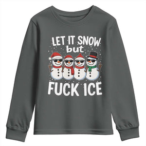 Anti ICE Christmas Youth Sweatshirt Funny Snowman Cute Finger Let It Snow Funny FDT TS10 Dark Heather Print Your Wear