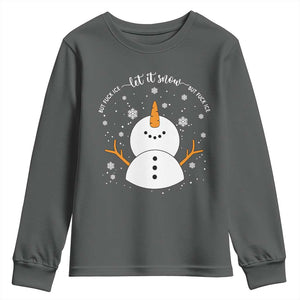 Anti ICE Christmas Youth Sweatshirt Let It Snow But Fuck Ice Cute Snowman Winter TS10 Dark Heather Print Your Wear