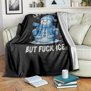 Anti ICE Christmas Throw Blanket Retro Blue Snowman Let It Snow But Fuck Ice TS10 Print Your Wear