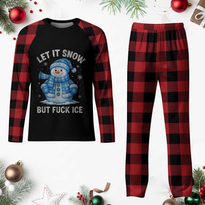 Anti ICE Christmas Plaid Pajama Set Retro Blue Snowman Let It Snow But Fuck Ice TS10 Buffalo Plaid Print Your Wear