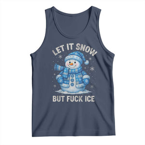 Anti ICE Christmas Tank Top Retro Blue Snowman Let It Snow But Fuck Ice TS10 Navy Print Your Wear