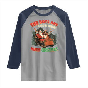 The Boys Are Back in Town Christmas Raglan Shirt Funny Santa Jesus TS10 Sport Gray Navy Print Your Wear