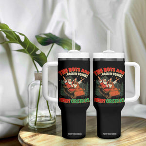 The Boys Are Back in Town Christmas Tumbler With Handle Funny Santa Jesus TS10 Print Your Wear