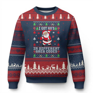 Funny Santa Ugly Xmas Ugly Christmas Sweater I Got Hos in Different Area Codes TS10 Navy Red Print Your Wear