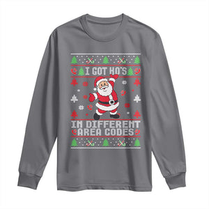 Funny Santa Ugly Christmas Long Sleeve Shirt I Got Hos in Different Area Codes TS10 Charcoal Print Your Wear