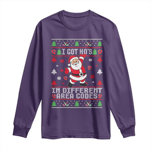 Funny Santa Ugly Christmas Long Sleeve Shirt I Got Hos in Different Area Codes TS10 Purple Print Your Wear