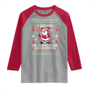 Funny Santa Ugly Christmas Raglan Shirt I Got Hos in Different Area Codes TS10 Sport Gray Red Print Your Wear