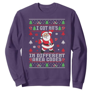 Funny Santa Ugly Christmas Sweatshirt I Got Hos in Different Area Codes TS10 Purple Print Your Wear