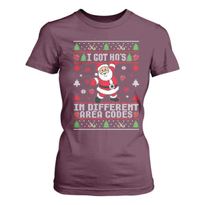 Funny Santa Ugly Christmas T Shirt For Women I Got Hos in Different Area Codes TS10 Maroon Print Your Wear