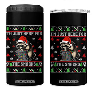 Funny Raccoon Ugly Christmas 4 in 1 Can Cooler Tumbler I'm Just Here for The Snacks Cute Trash Panda TS10 One Size: 16 oz Black Print Your Wear