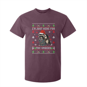 Funny Raccoon Ugly Christmas T Shirt For Kid I'm Just Here for The Snacks Cute Trash Panda TS10 Maroon Print Your Wear