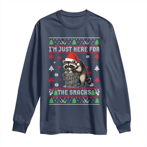 Funny Raccoon Ugly Christmas Long Sleeve Shirt I'm Just Here for The Snacks Cute Trash Panda TS10 Navy Print Your Wear