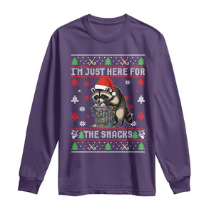 Funny Raccoon Ugly Christmas Long Sleeve Shirt I'm Just Here for The Snacks Cute Trash Panda TS10 Purple Print Your Wear