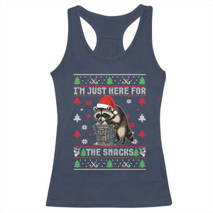 Funny Raccoon Ugly Christmas Racerback Tank Top I'm Just Here for The Snacks Cute Trash Panda TS10 Navy Print Your Wear