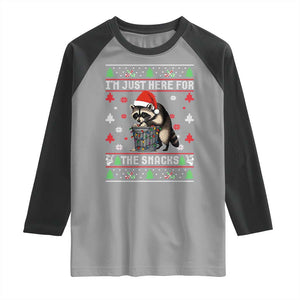 Funny Raccoon Ugly Christmas Raglan Shirt I'm Just Here for The Snacks Cute Trash Panda TS10 Sport Gray Black Print Your Wear