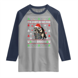 Funny Raccoon Ugly Christmas Raglan Shirt I'm Just Here for The Snacks Cute Trash Panda TS10 Sport Gray Navy Print Your Wear