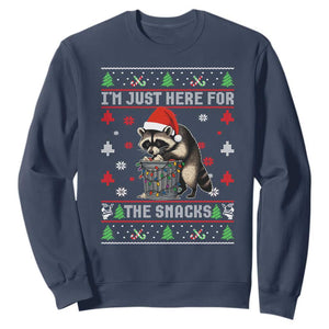 Funny Raccoon Ugly Christmas Sweatshirt I'm Just Here for The Snacks Cute Trash Panda TS10 Navy Print Your Wear