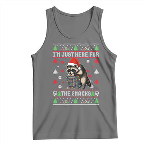 Funny Raccoon Ugly Christmas Tank Top I'm Just Here for The Snacks Cute Trash Panda TS10 Black Heather Print Your Wear