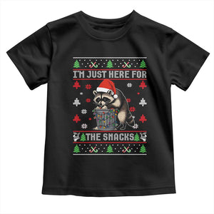 Funny Raccoon Ugly Christmas Toddler T Shirt I'm Just Here for The Snacks Cute Trash Panda TS10 Black Print Your Wear