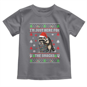 Funny Raccoon Ugly Christmas Toddler T Shirt I'm Just Here for The Snacks Cute Trash Panda TS10 Charcoal Print Your Wear