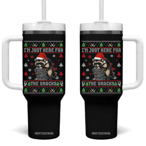 Funny Raccoon Ugly Christmas Tumbler With Handle I'm Just Here for The Snacks Cute Trash Panda TS10 One Size: 40 oz Black Print Your Wear