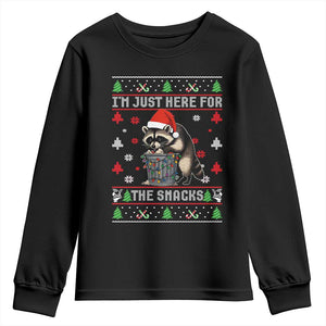 Funny Raccoon Ugly Christmas Youth Sweatshirt I'm Just Here for The Snacks Cute Trash Panda TS10 Black Print Your Wear