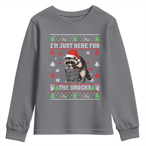 Funny Raccoon Ugly Christmas Youth Sweatshirt I'm Just Here for The Snacks Cute Trash Panda TS10 Charcoal Print Your Wear