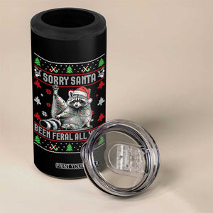Funny Raccoon Ugly Christmas 4 in 1 Can Cooler Tumbler Cute Trash Panda Sorry Santa Been Feral All Year TS10 Print Your Wear