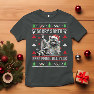 Funny Raccoon Ugly Christmas T Shirt Cute Trash Panda Sorry Santa Been Feral All Year TS10 Dark Heather Print Your Wear