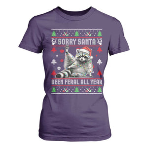 Funny Raccoon Ugly Christmas T Shirt For Women Cute Trash Panda Sorry Santa Been Feral All Year TS10 Purple Print Your Wear