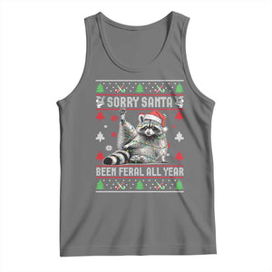 Funny Raccoon Ugly Christmas Tank Top Cute Trash Panda Sorry Santa Been Feral All Year TS10 Black Heather Print Your Wear
