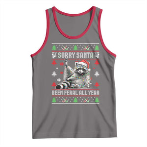 Funny Raccoon Ugly Christmas Tank Top Cute Trash Panda Sorry Santa Been Feral All Year TS10 Deep Heather Red Print Your Wear