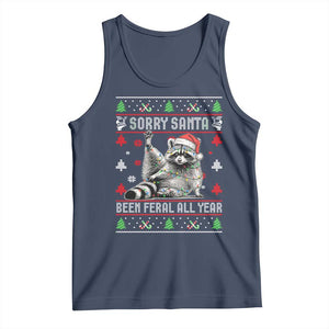 Funny Raccoon Ugly Christmas Tank Top Cute Trash Panda Sorry Santa Been Feral All Year TS10 Navy Print Your Wear