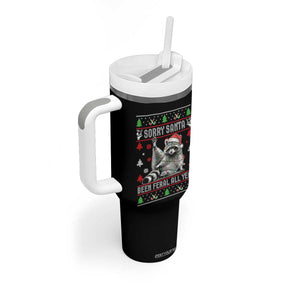 Funny Raccoon Ugly Christmas Tumbler With Handle Cute Trash Panda Sorry Santa Been Feral All Year TS10 Print Your Wear